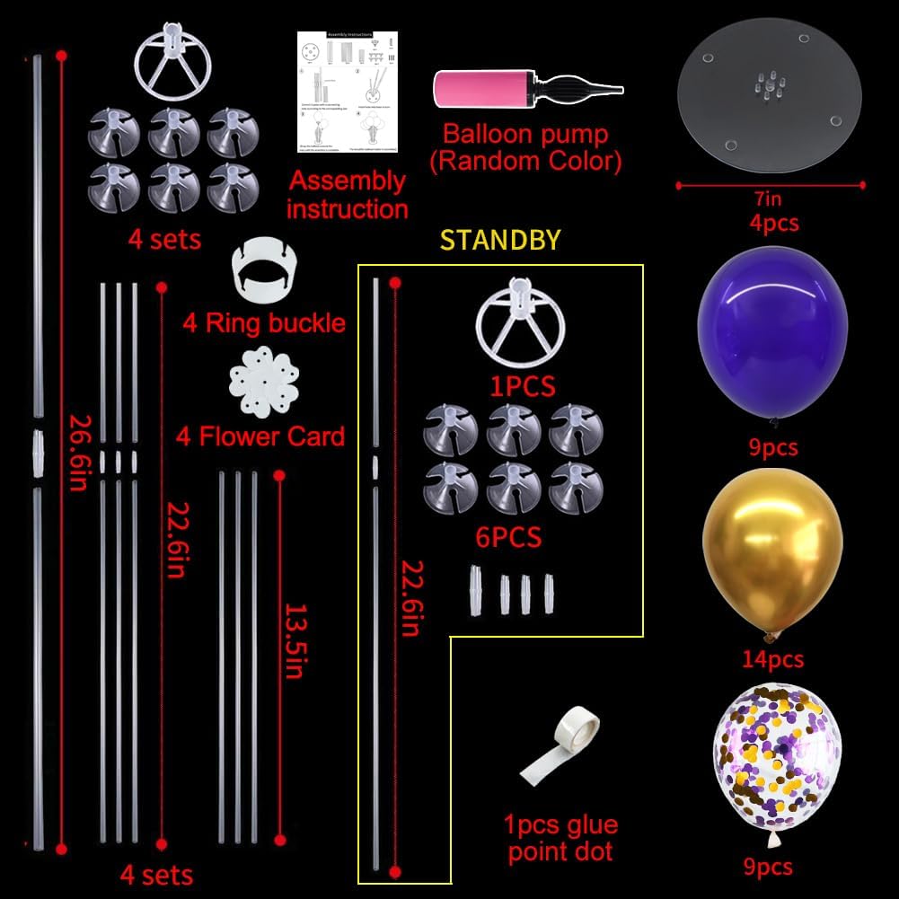 TONIFUL Purple Gold Balloon Centerpieces for Table,Balloon Stand Kit for Graduation Decoration 2025 Class of 2025 Party Decorations,New Year,Anniversary,Birthday Decorations (4 Set)