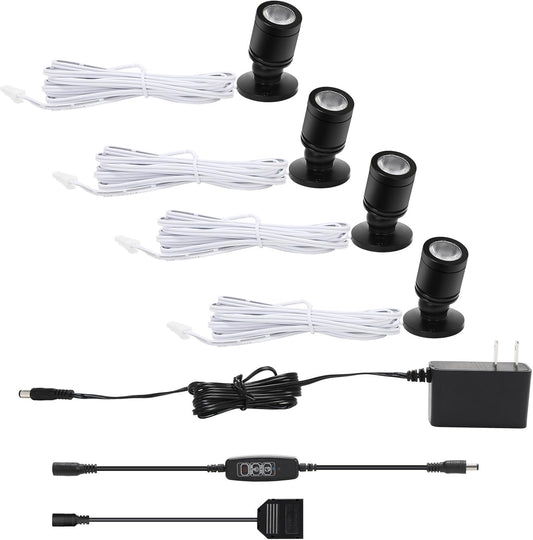 Taysing LED Spot Light Indoor Little Mini Spotlight Accent Lights for Display, Paintings, Pictures, Plants, Jewelry, Shelves, Cabinets, Posters, Showcase(Cold White 4 Pack Dimming&Timing)