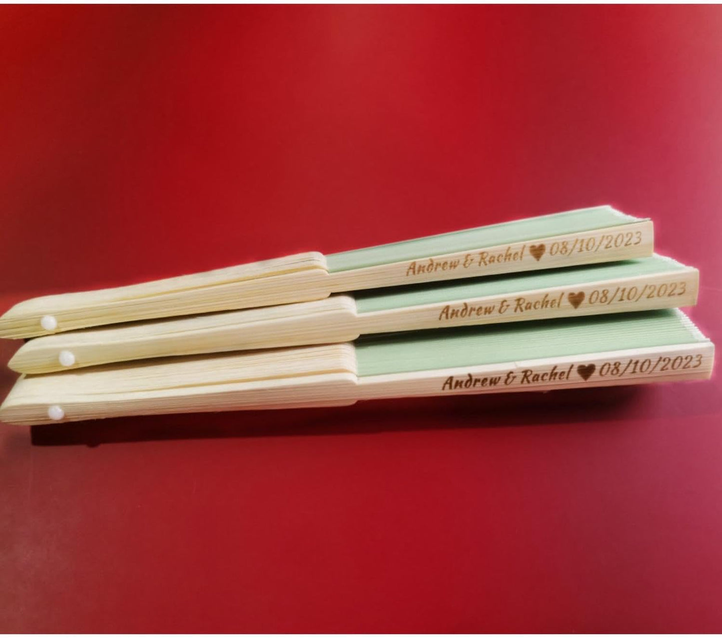 Personalized Wedding Fans Handheld Folding Fans (10Pcs) - Custom Engraved Green Silk Fans for Bridal Shower Favor/Baby Shower Favor, Birthdays Party Gifts/Gifts for Party Guests