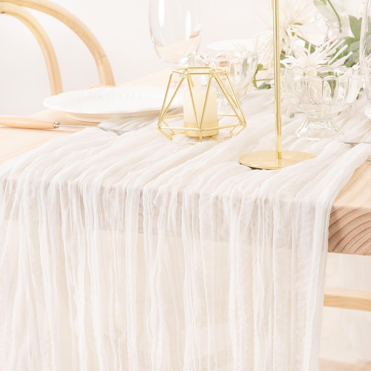 MLMW 6 Pack Ivory White Table Runner Cheesecloth Boho Gauze Rustic Cheese Cloth Table Runner 160 inch Sheer 13.3ft for Thanksgiving Wedding Party Baby Bridal Shower Birthday