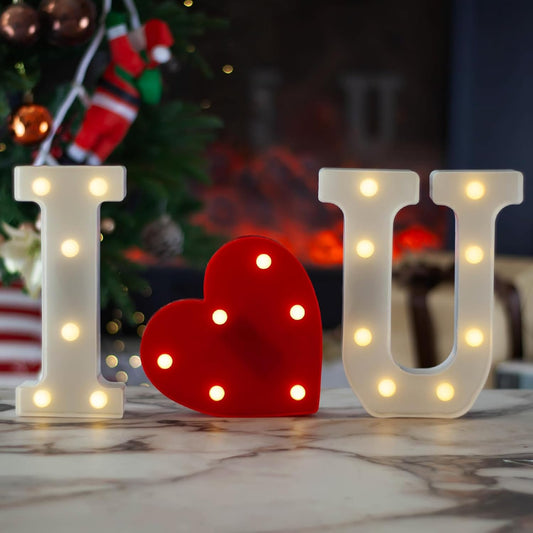 LED Marquee Letter Lights, Light Up Letters Marquee I Love U Sign, Decorative LED Alphabet Lamp, Battery Operated, Warm White Letter Sign for Wedding, Proposal Decoration