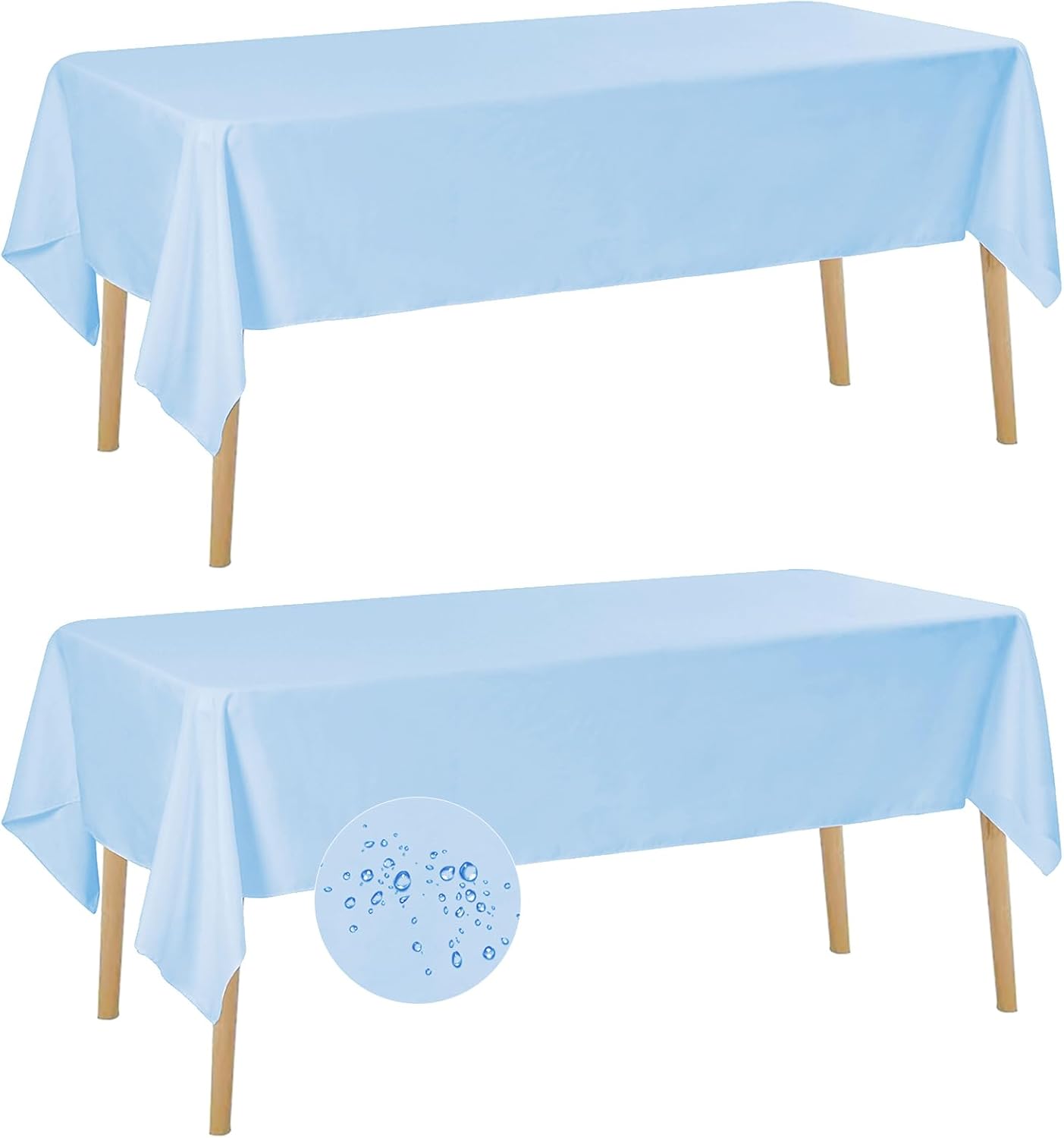 Fokitut 2 Pack Waterproof Rectangle Tablecloth, 60x102 Inch, Stain Resistant and Wrinkle Polyester Table Cloth, Fabric Table Cover for Kitchen Dining, Wedding, Party, Holiday Dinner-Blue Mist