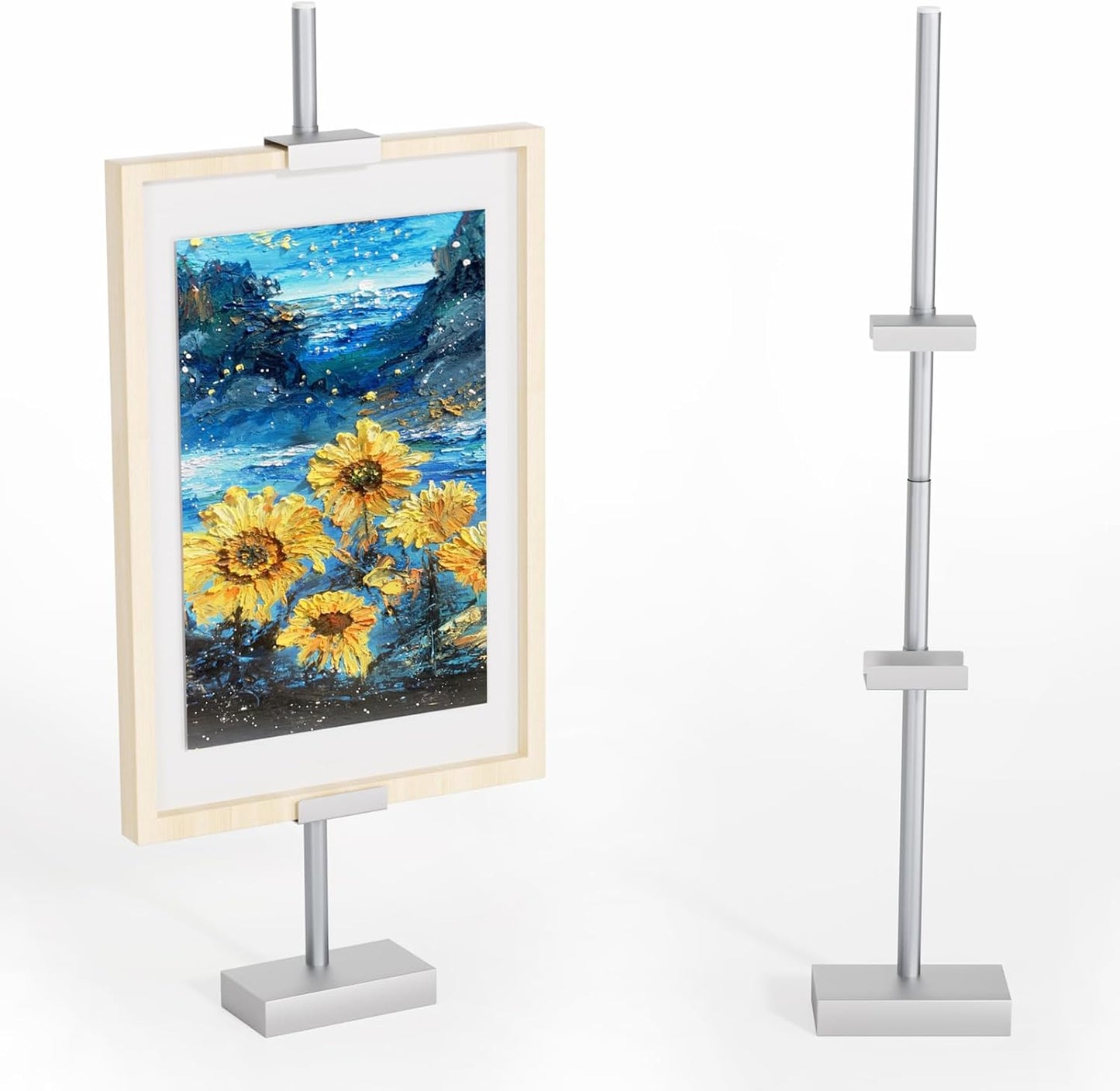 Tabletop Picture Frame Stand, Adjustable for Frames Up to 29" H, Frame Holder Stand Table Easels for Display, Metal Standing Easel Display Stand for Picture Frames, Artwork, Canvas (Silver)