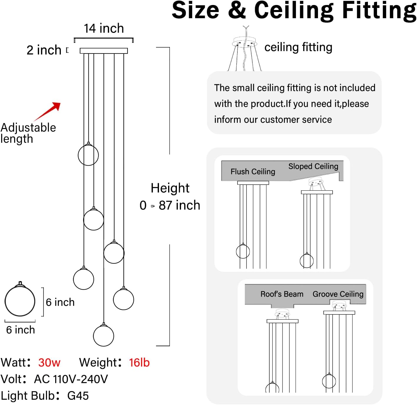 H 87in Globe Pendant Light 6-Lights Modern Hanging Chandelier for Kitchen Island Mid Century Globe Chandelier Milk White Glass Pendant Lighting for Living Room Bedroom Entryway