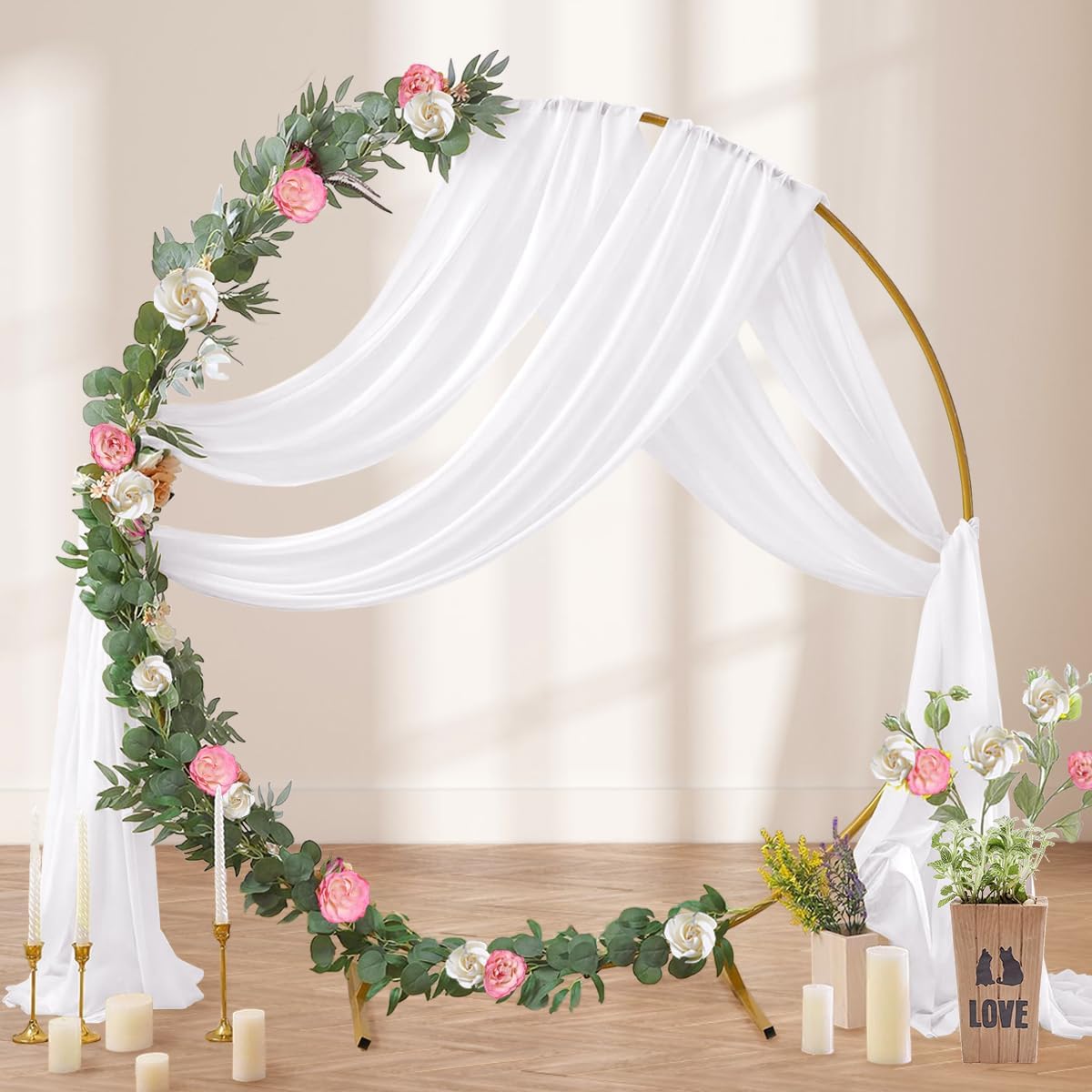White Wedding Arch Draping Fabric 2 Panels 29" x 20 FT White Drapes for Backdrop Sheer Curtains Wedding Drapes for Romantic Bridal Baby Shower Ceremony Birthday Party Fall Outdoor Events
