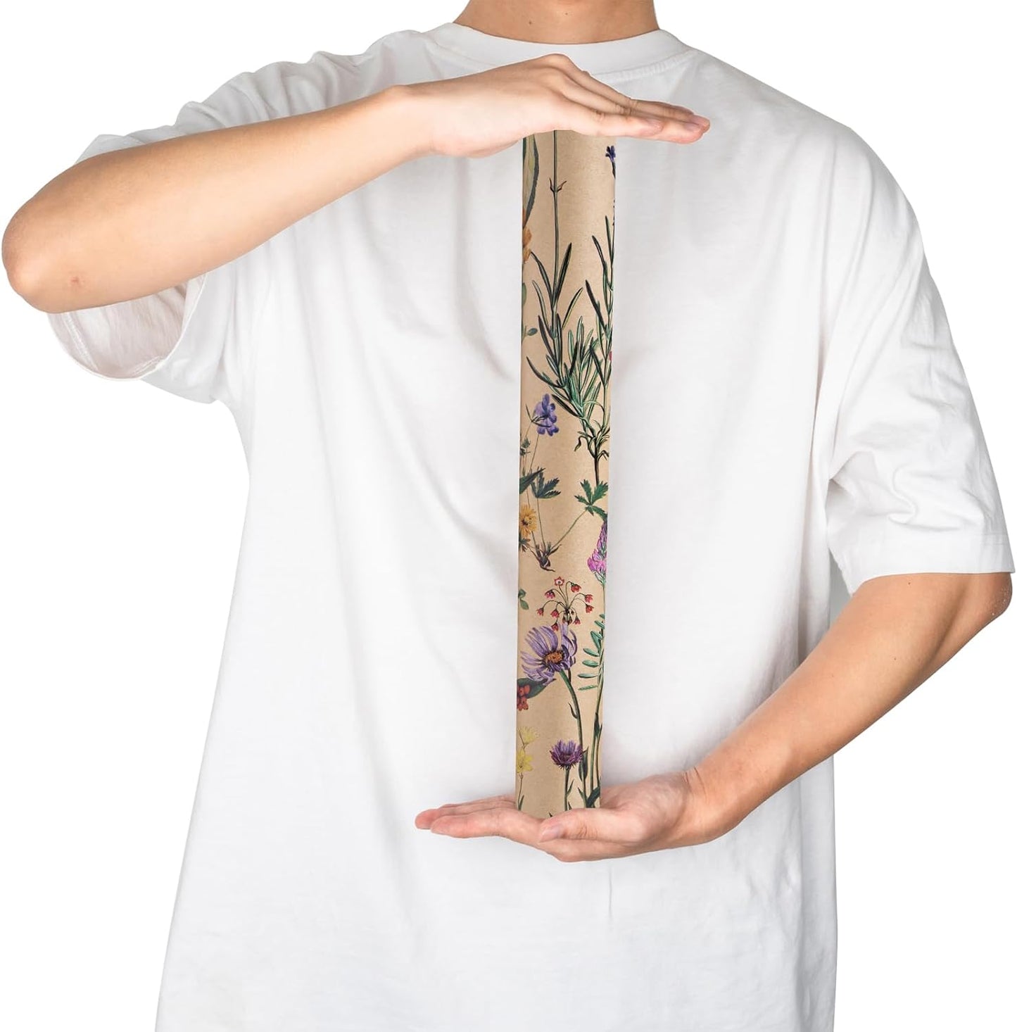 RUSPEPA Wild Flower Wrapping Paper Roll for Women, 17 Inches x 32.8 Feet, Mini Roll, Kraft Floral Design Wrapping Paper for Christian Gifts, Birthdays, Weddings, Bridal Shower and Engagement