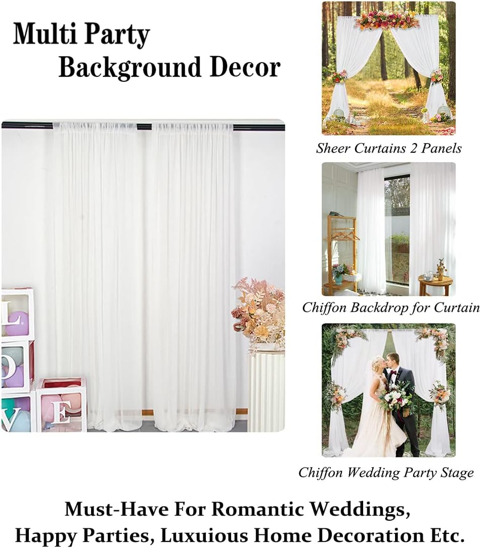 DUOBAO White Chiffon Backdrop Curtain-2 Panels 29"x120" Sheer Weddings Drapes Beach Curtains for Living Room Voile Window Drape Photography Background for Wedding Ceremony