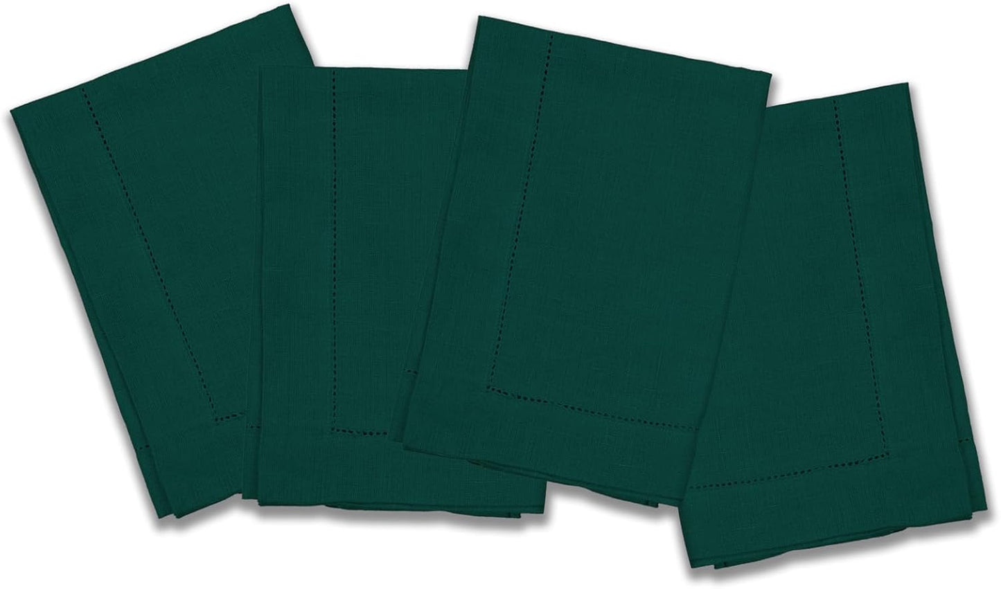 100% Pure Linen Green Napkins 20 x 20 Inch - Hemstitch Christmas Dinner Napkins Set of 4 - Cloth Fabric Napkins for Thanksgiving, Winter, New Year - Elara