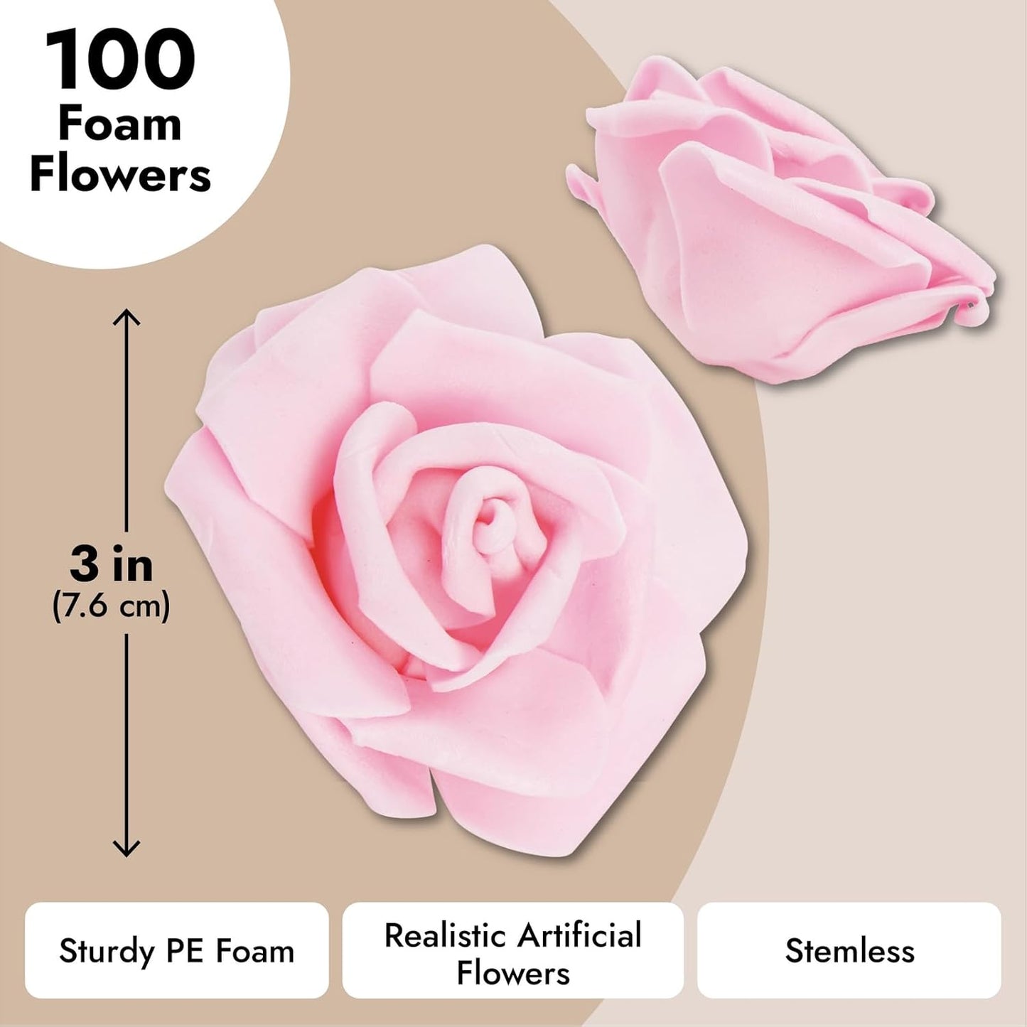 Juvale Pink Roses Artificial Flowers - 100 Pack, 3 in Stemless Foam - Bulk Artificial Blooms for Wedding Decor, Centerpiece Table Decorations & DIY Floral Arrangements