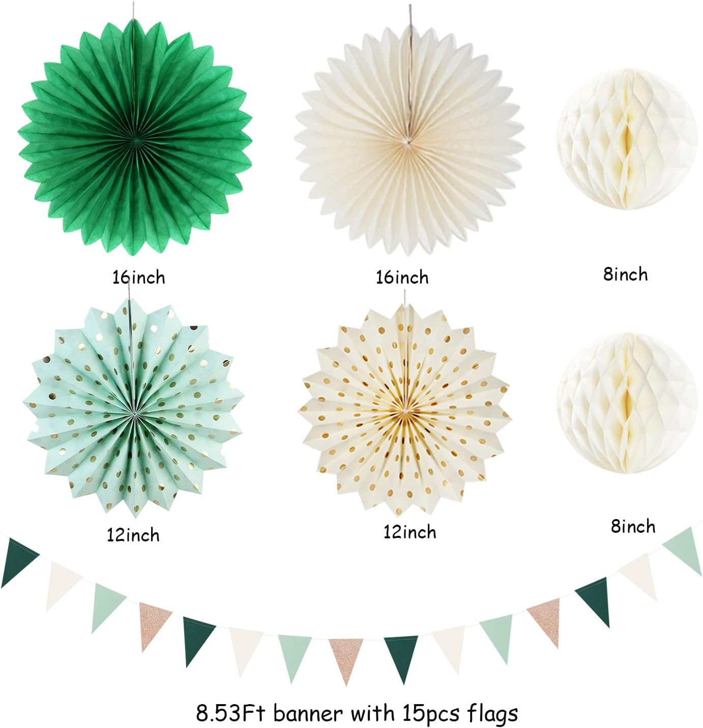 Olive-Sage Green Champagne-Gold Pink Party-Decorations - 20pcs Rustic Wedding Paper Lanterns Fans,Tissue Pom Poms,Honeycomb Balls,Bunting,Boho Bachelorette Neutral Baby Shower Decor Burgleda