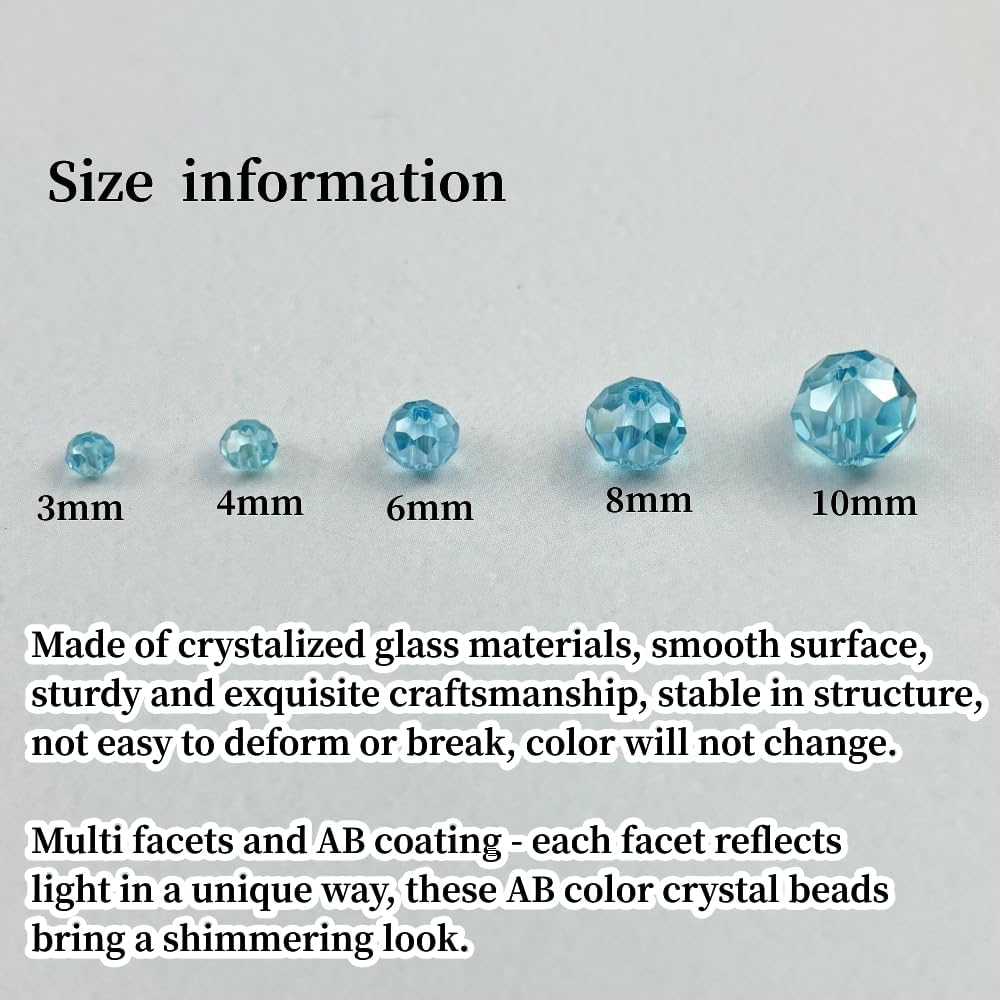 500pcs 3mm Crystal Glass Beads for Crafts Faceted Rondelle Glass Beads for Jewelry Making Crystal Spacer Beads for Necklaces Bracelets Earrings DIY Craft(Lake Blue AB)