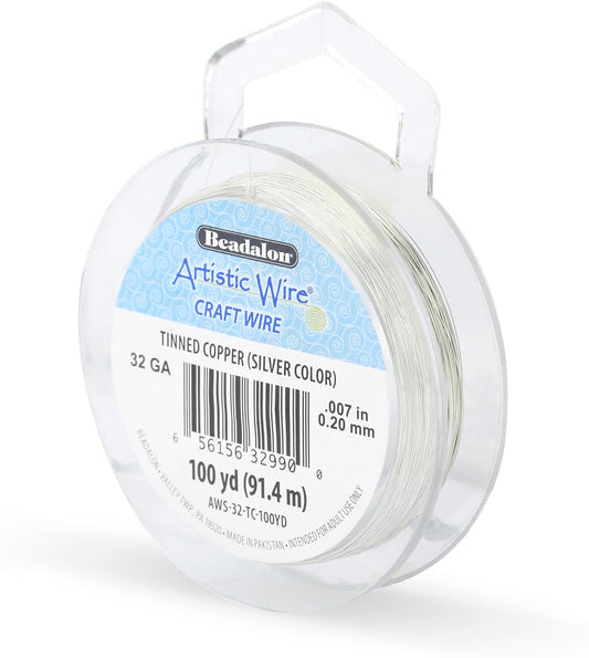 Artistic Wire, 32 Gauge Tarnish Resistant Tinned Copper Craft Wire, 100 yd