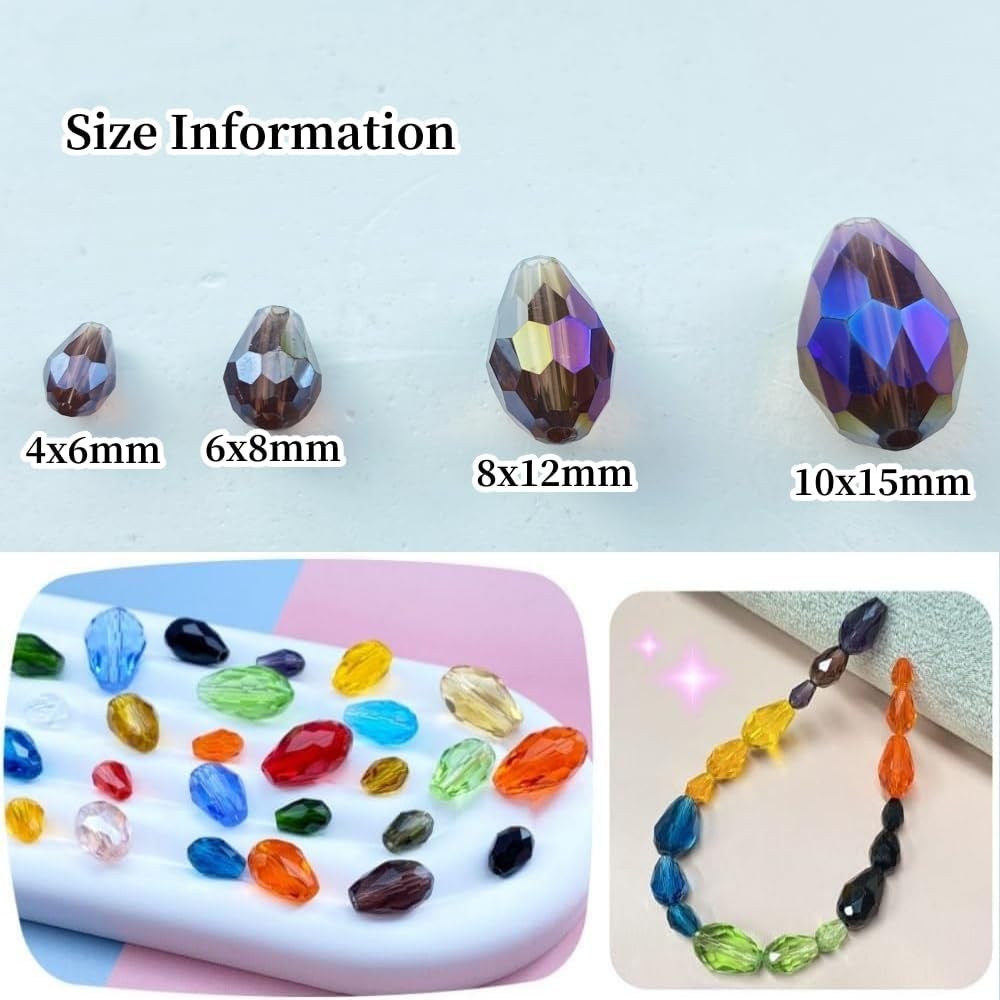 200pcs 4x6mm Teardrop Crystal Glass Beads Vertical Hole Faceted Glass Teardrop Spacer Beads for Bracelets Necklace Earring DIY Jewelry Making Craft(Purple AB)