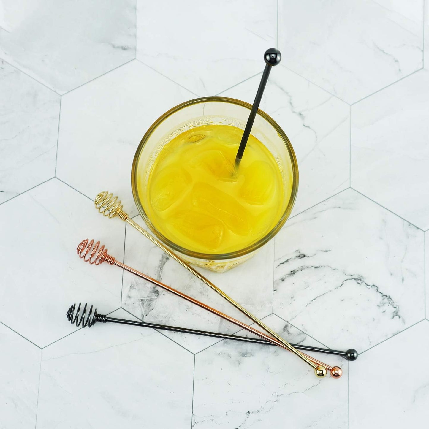 Coffee Stir Sticks,BURLIHOME Specialty Spoons Stainless Steel Spherical Mixing Spoon Solid/Hollow Swizzle Sticks For Drink/Cocktail/coffee,Home Bar Party Supply,Black-4 Pieces.