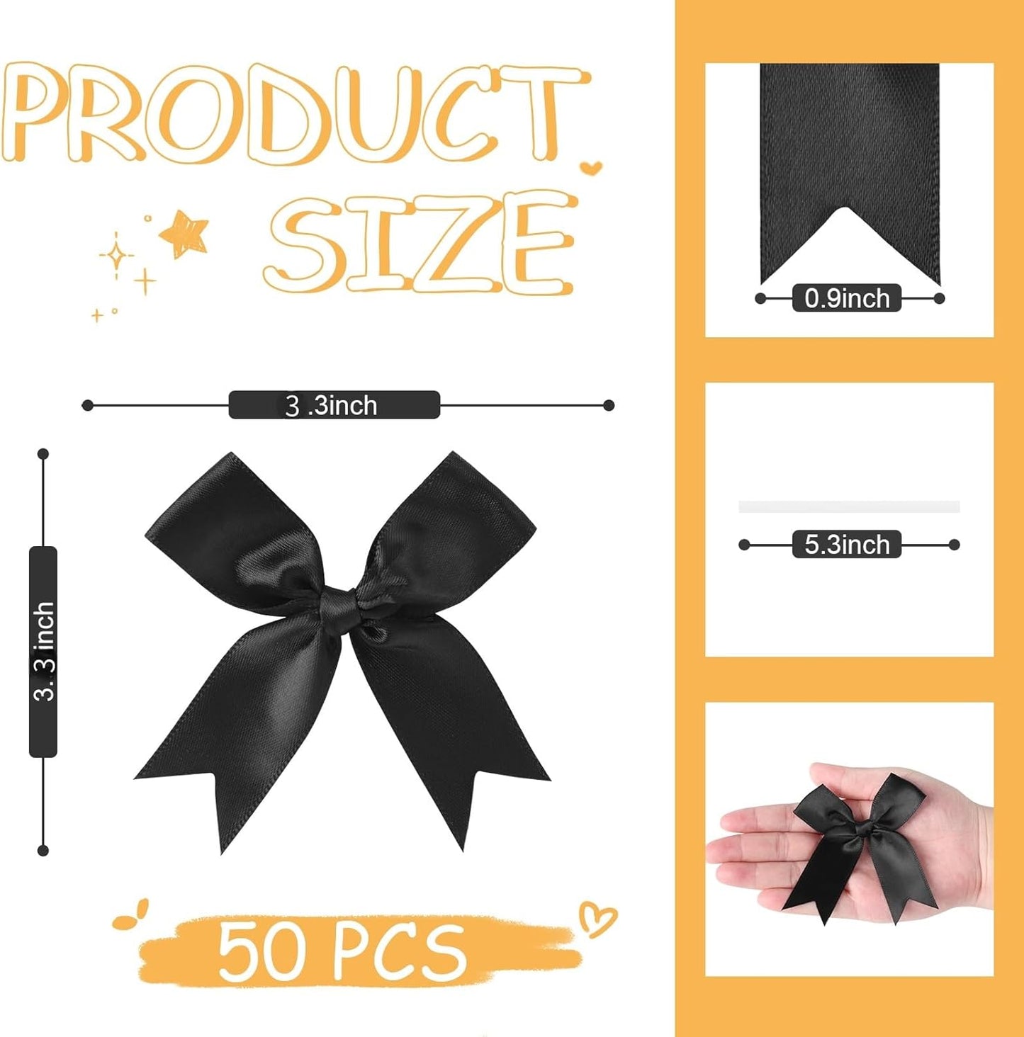 Feluwi Black Gift Wrap Bows (50 Pcs) - 3.3 Inch Elegant Plastic-Free Bows for Christmas Gifts, Birthday Presents, Wedding Friendly Party Supplies, Baby Shower, Gift Bags Decorative Accessories