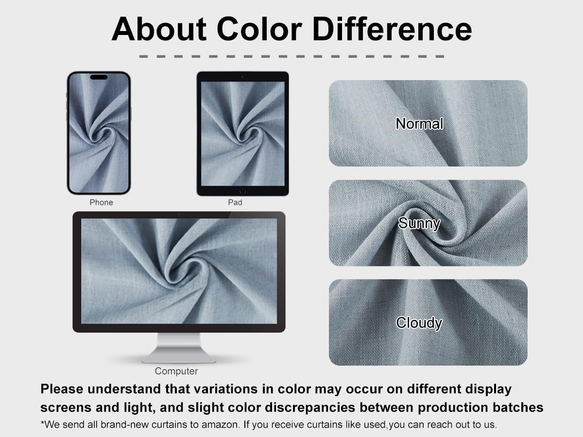 Vision Home Blue Grey Pinch Pleated Semi Sheer Curtains Textured Linen Blended Light Filtering Window Curtains 108 inch for Living Room Bedroom Pinch Pleat Drapes with Hooks 2 Panels 9ft 40" Wx108 L