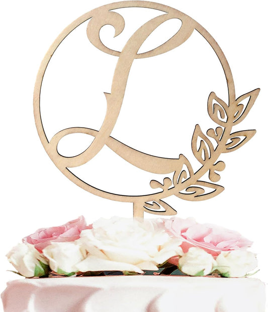 LINGTEER Personalized Inital Letter L Wooden Cake Topper Perfect for Birthday Rustic Wedding Anniversary Party Keepsake Decoration