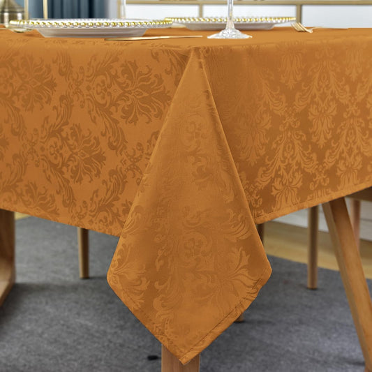 SASTYBALE Fall Tablecloth Rectangle 60 x 120 Inch, Spill Proof Wrinkle Free Autumn Jacquard Damask Table Cloth, Reusable Polyester Table Cover for Thanksgiving, Harvest, Holiday, Brown/Amber