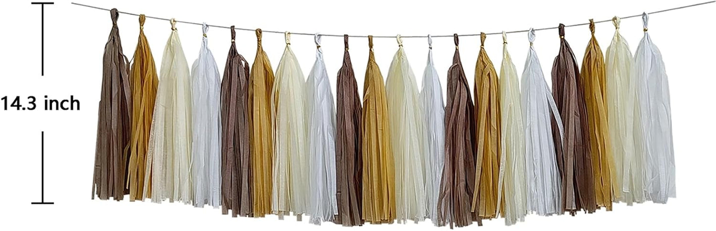 ZOOYOO Brown Tassel Garland Tissue Paper Tassel Banner, Boho Table Decor,DIY Kits for Rustic Neutral Western Graduation Party, Tassels Birthday Party Decoration,Pack of 20