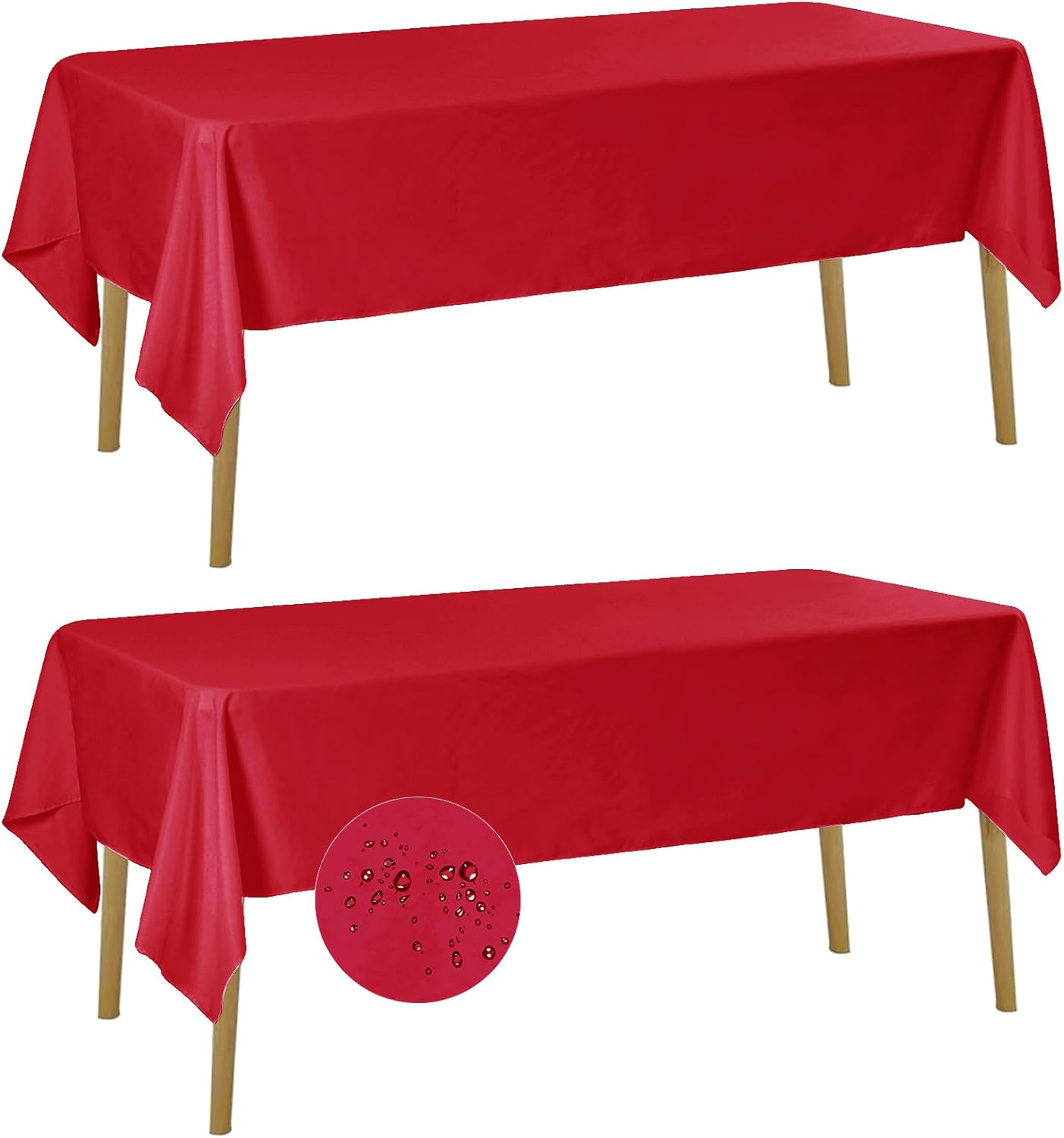 Fokitut 2 Pack Waterproof Rectangle Tablecloth, 60x102 Inch, Stain Resistant and Wrinkle Polyester Table Cloth, Fabric Table Cover for Kitchen Dining, Wedding, Party, Holiday Dinner-Red