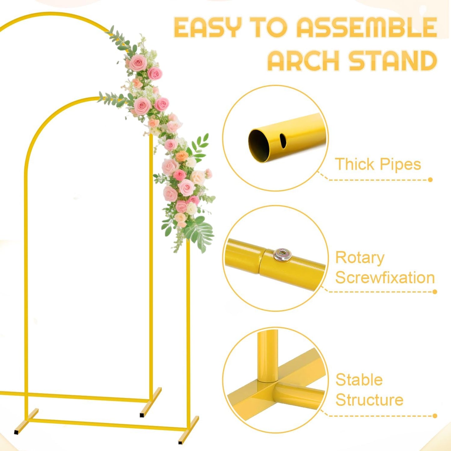 Wedding Arch Backdrop Stand and Peach Arch Cover Set of 2 (7.2FT, 6FT) Metal Backdrop Stand for Parties Spandex Arch Stand Cover for Birthday Bridal Baby Shower Graduation Balloon Arch Decorations