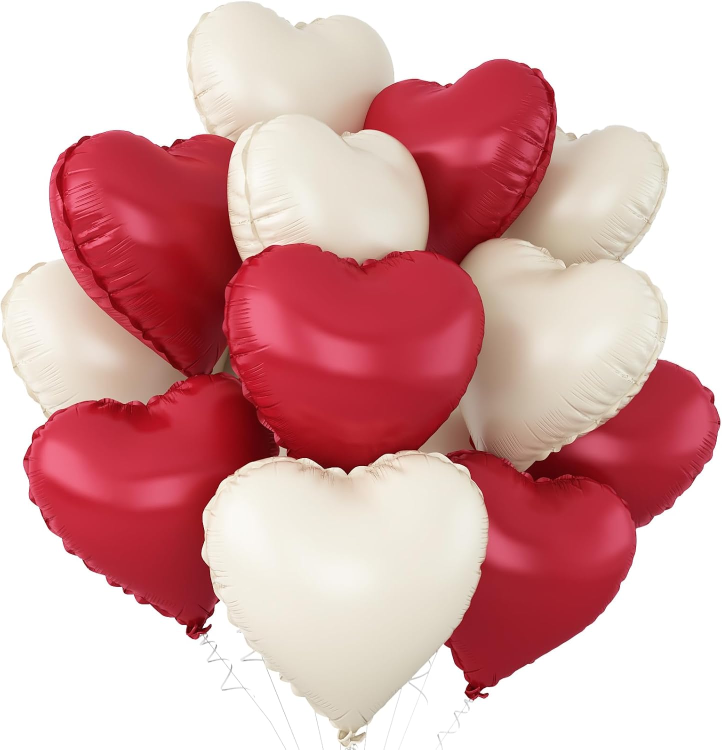 Red White Heart Balloons,12Pcs 18Inch Cream White Metallic Red Heart Shaped Foil Helium Balloons for Baby Shower Birthday Anniversary Wedding Engagement Party Decorations