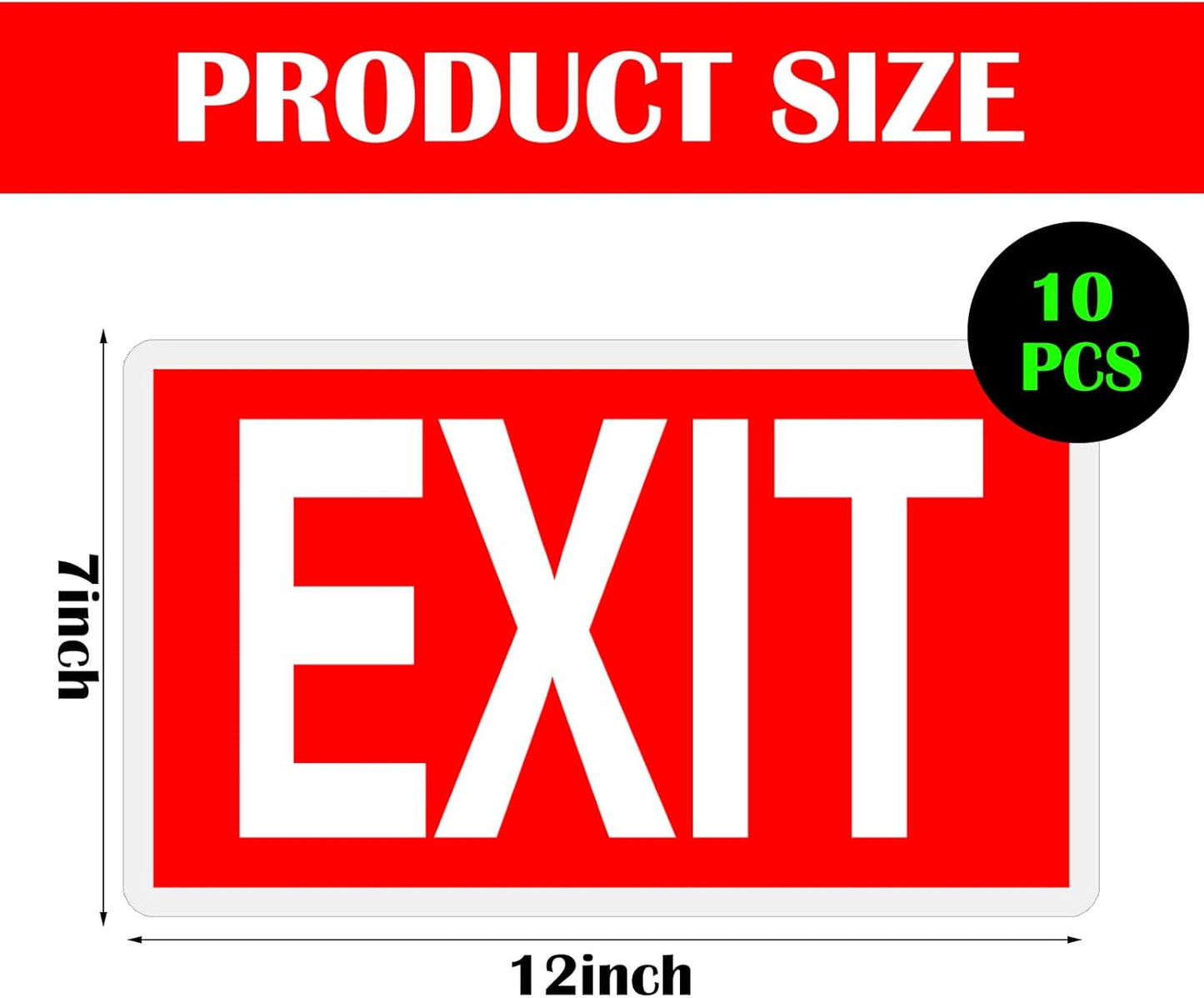 10 Pcs Glow in the Dark Exit Signs for Business 12 x 7 Inch Photoluminescent Signs Stickers for Indoor Outdoor for Business, Office, Warehouse (Without Arrows)