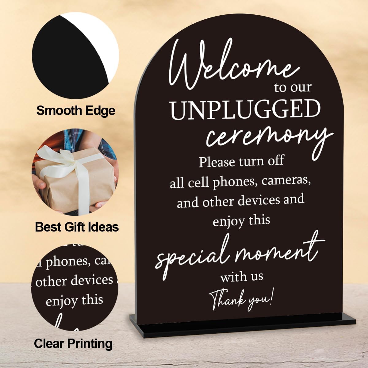 Unplugged Ceremony Sign, Wedding Welcome Sign, Engagement Bridal Shower Baby Shower Decor for Ceremony Party Reception Table Desk Decor Acrylic Sign (Black)