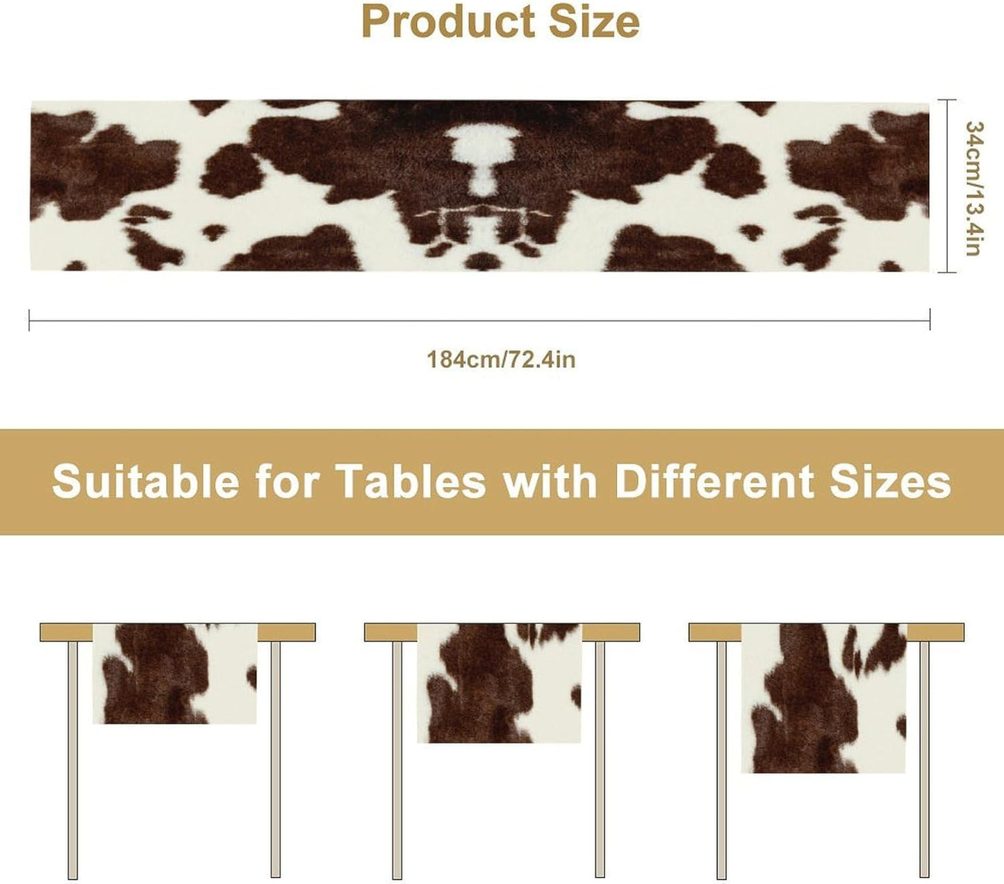 Cow Skin Print Table Runner, Safari Wildlife Brown Country Farm Cowhide Pattern Cotton Linen Rustic Cottage Table Runner for Dinning Home Party Holidays Home Setting, 13x60 Inch