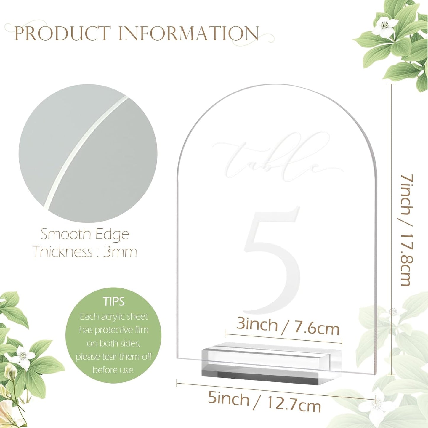 JINMURY Frosted Arch Table Numbers for Wedding, 5x7 Inch Acrylic Table Numbers 1-25 with Stands, Frosted Acrylic Arch Tabletop Sign with Holder for Centerpiece, Reception, Wedding, Party, Event