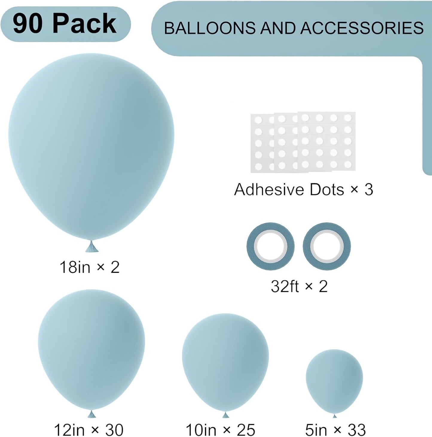 90pack Aqua Balloons Different Size 18/12/10/5 Inch Aqua Balloon Garland Arch Kit for Graduation, Wedding, Birthday, Princess Theme Party, Baby Shower, Anniversary Party Decorations