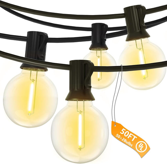 SUNSGNE Outdoor String Lights, 50FT Outdoor Globe Light with 52 G40 Shatterproof LED Bulbs(2 Spare), String Lights for Outside Patio Porch Garden Backyard Balcony Deck Decor, E12 Sockets