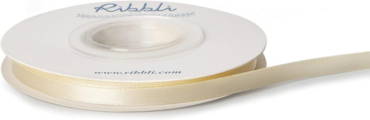 Ribbli Double Faced Ivory Satin Ribbon,1/4” x Continuous 25 Yards,Use for Bows Bouquet,Gift Wrapping,Floral Arrangement