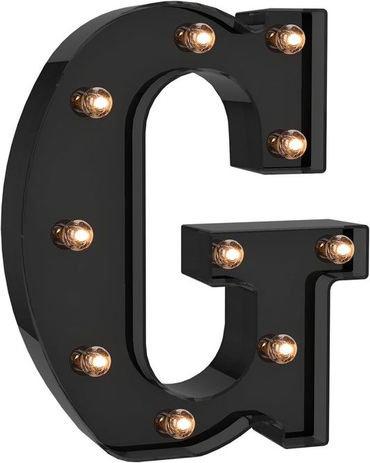 Foaky Black LED Letter Lights for Room Decor - Bedroom Wall Decor, Alphabet Lights for Home, Wedding, Party - Battery Operated （G）