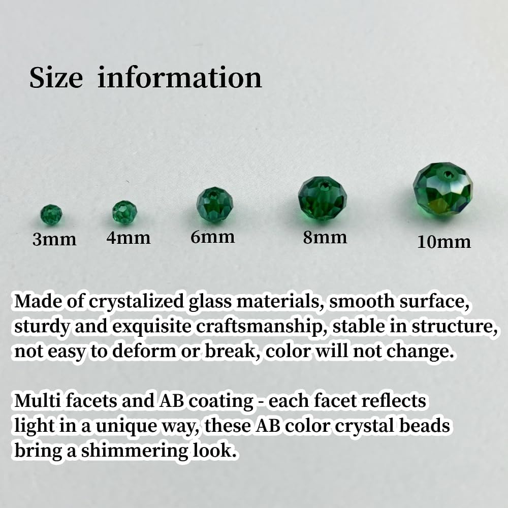 100pcs 8mm Crystal Glass Beads for Crafts Faceted Rondelle Glass Beads for Jewelry Making Crystal Spacer Beads for Necklaces Bracelets Earrings DIY Craft(Peacock Green AB)