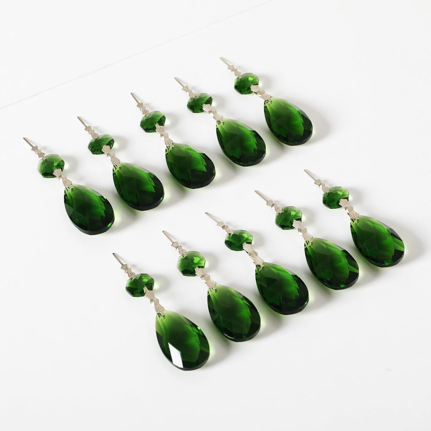 10pcs Crystal Prisms Chandelier Green Ornament Pendants Rainbow Maker 38mm Drop Prism Hanging Prisms for Wedding Party Chrismtmas Decoration DIY Jewelry