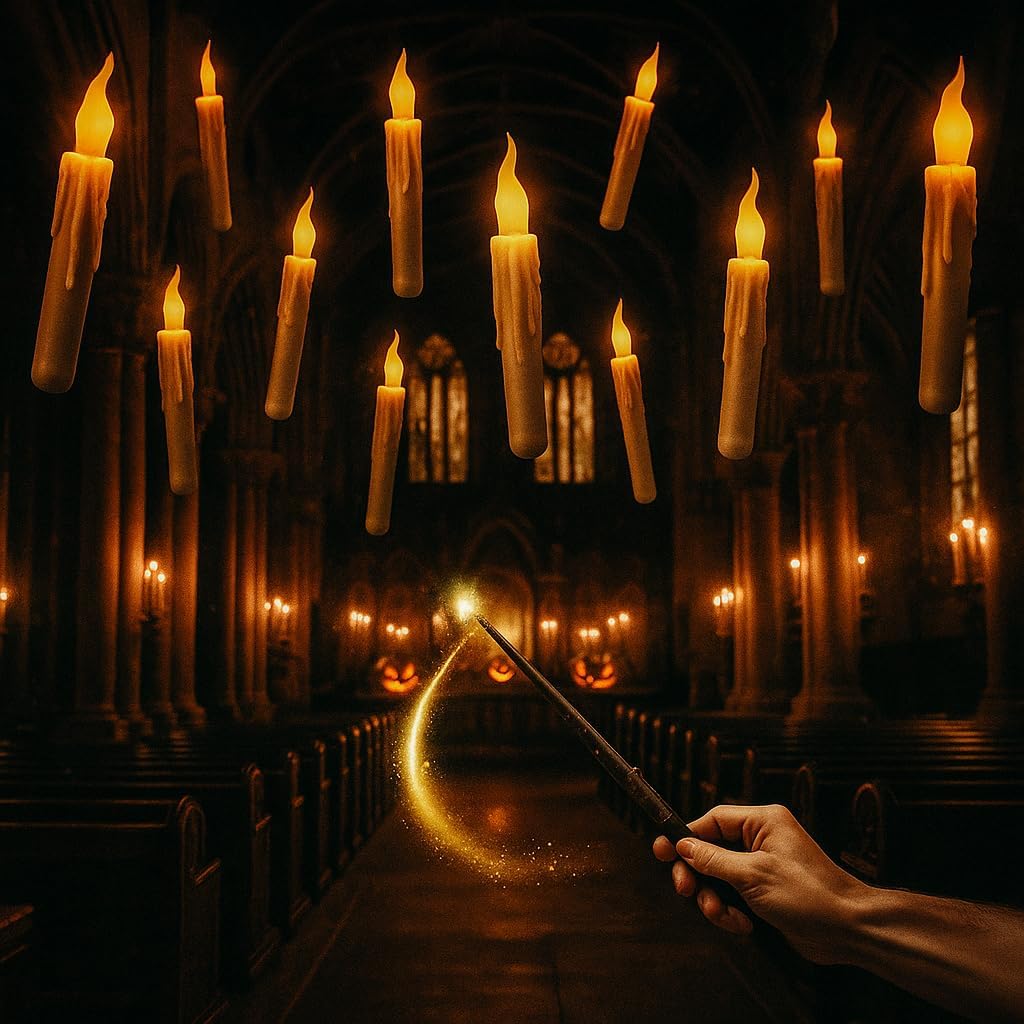 KatchOn, Halloween Floating Candles with Wand Remote - 12 Pcs, Magic Flickering Warm Light Flameless Floating LED Candle | Halloween Decorations for Home Indoor, Classroom Party