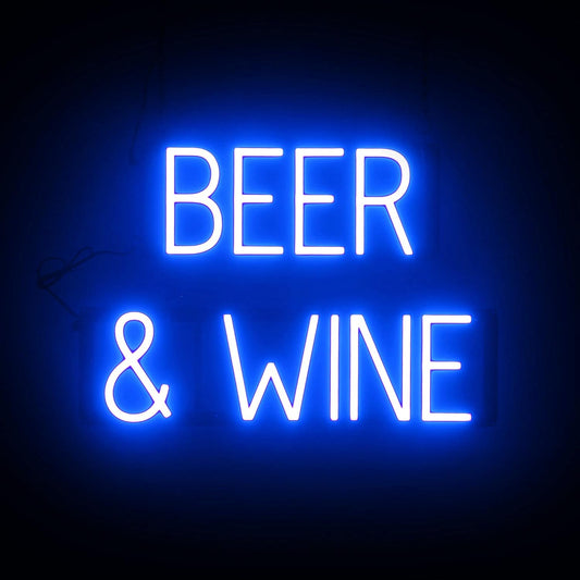 SpellBrite BEER & WINE Sign | Beer-Related Sign with Neon Look, Blue LED Light Source | 22.0" x 15.0"