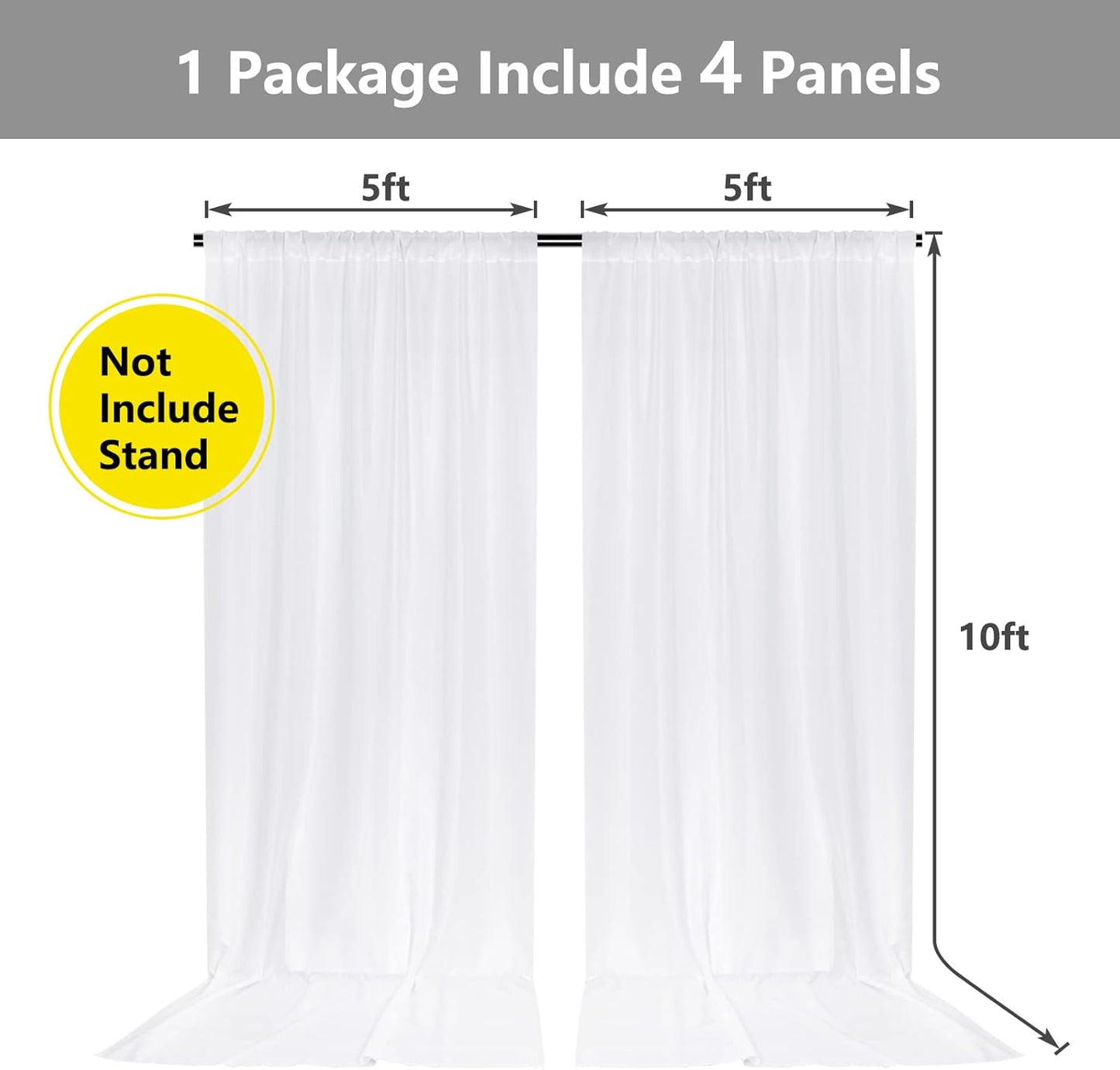 White Backdrop Curtain for Wedding Decor Holiday Party 4 Panels- White Wedding Backdrop Polyester Photography Backdrop Drapes Baby Shower Birthday Privacy Sliding Curtains Home Decor，5ft x 10ft
