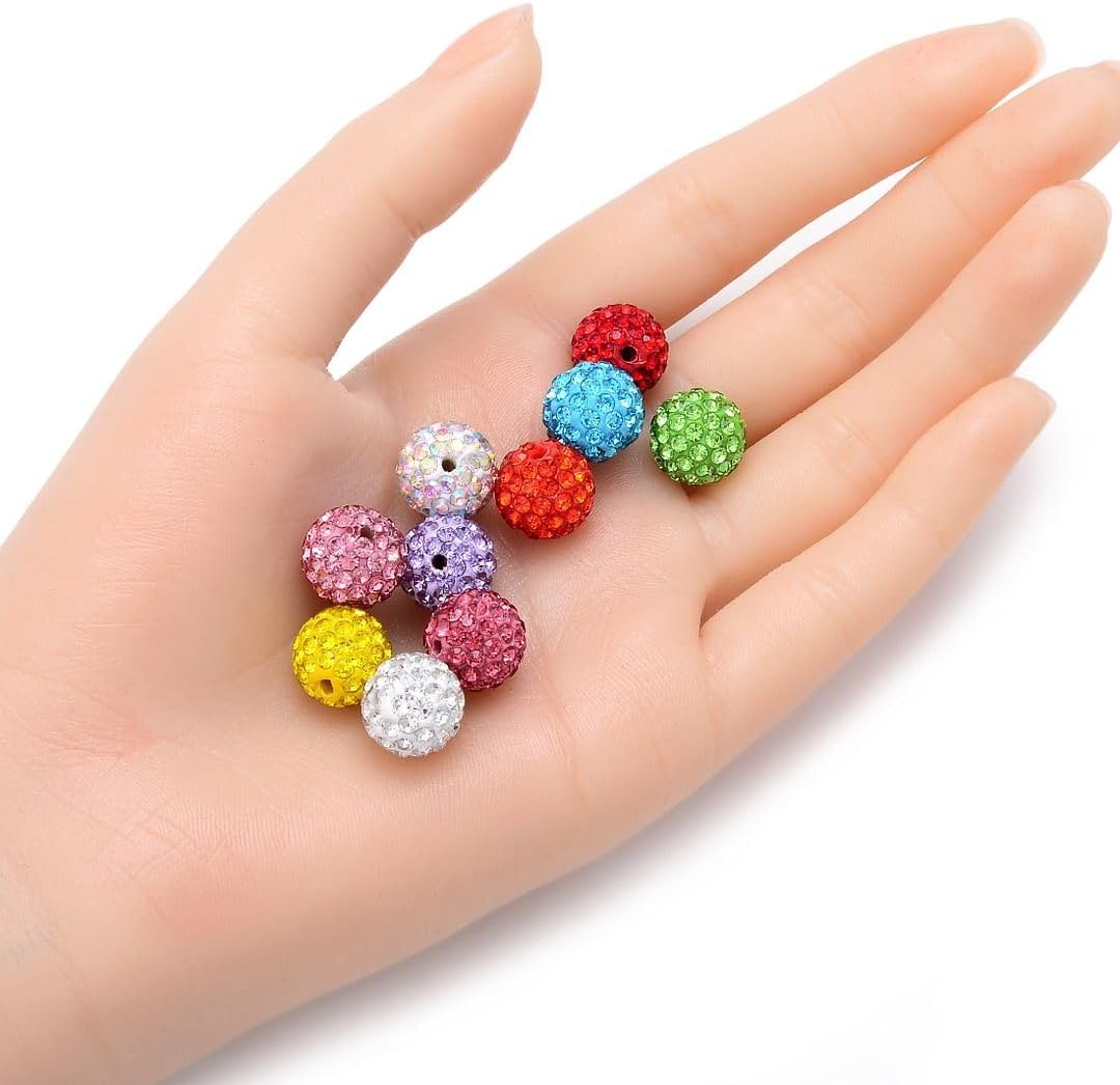 100pcs Adabele Grade A Suncatcher Crystal Rhinestone Pave Loose Beads 12mm Clear AB Polymer Clay Disco Ball Spacers Compatible with Shamballa All Craft Jewelry Making DB12-2