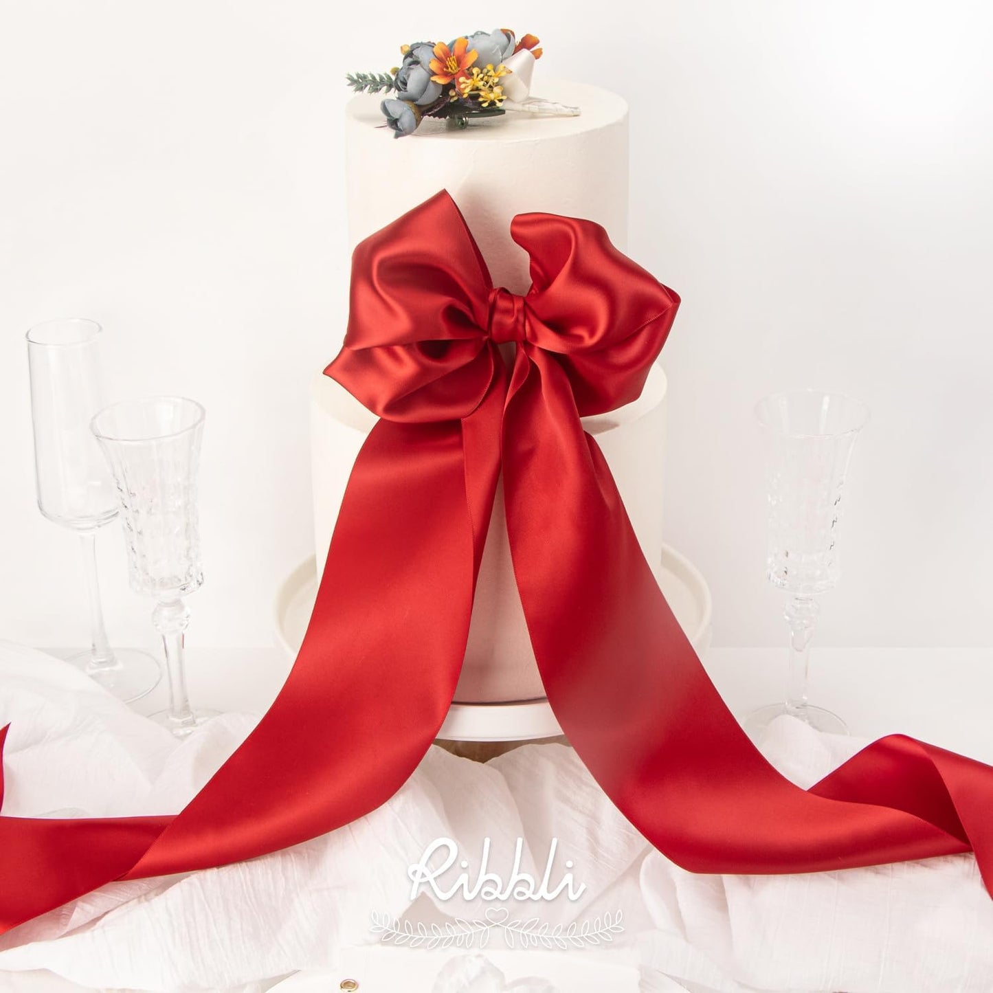 Ribbli Red Satin Ribbon 4 Inch Wide Red Ribbon for Wedding Chair Sash Grand Opening Ceremony Big Bows Gift Wrapping Floral Crafts Cake Decor-Double Faced Satin Continuous 10 Yards