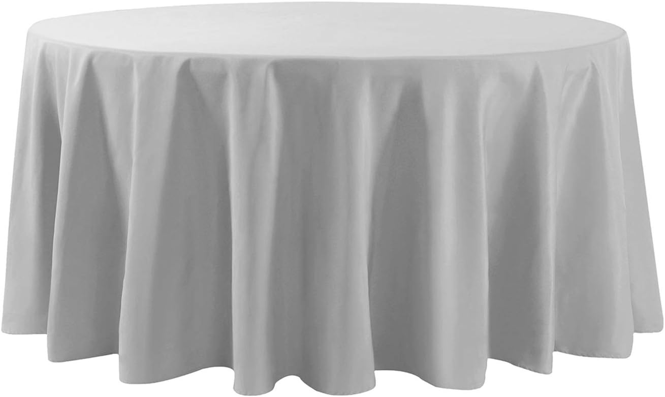 108 inch Round Tablecloth Washable Polyester Table Cloth Decorative Table Cover for Wedding Party Dining Banquet（108 inch,Silver）