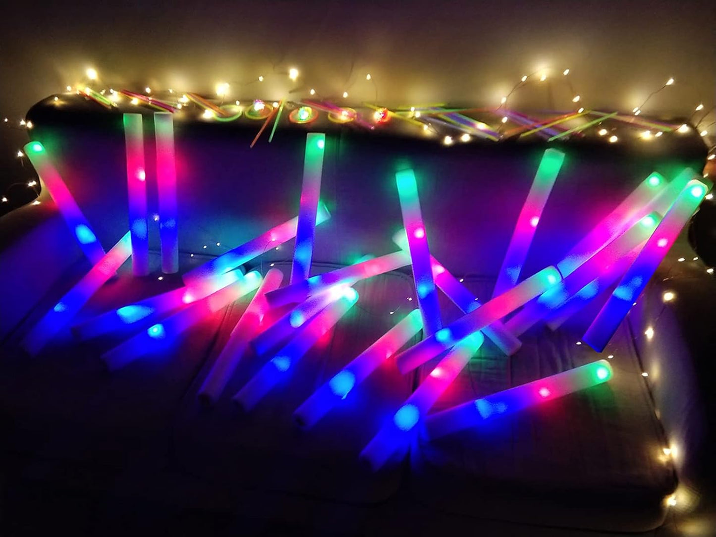 Glow Sticks Bulk, 52 Pcs LED Foam Sticks Light Up Batons Party Favors with 3 Modes Colorful Flashing, Glow in the Dark Party Supplies for Party Wedding Birthday Concert Halloween Christmas