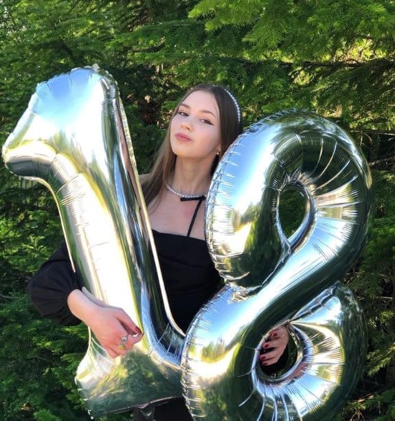 Silver Foil Number 8 Balloon 40 Inch, Helium Mylar Eight Number 8 18 28 38 48 58 80 88 Birthday Balloons, 8th Silver Women Men Wedding Anniversary, Graduations Party Supplies