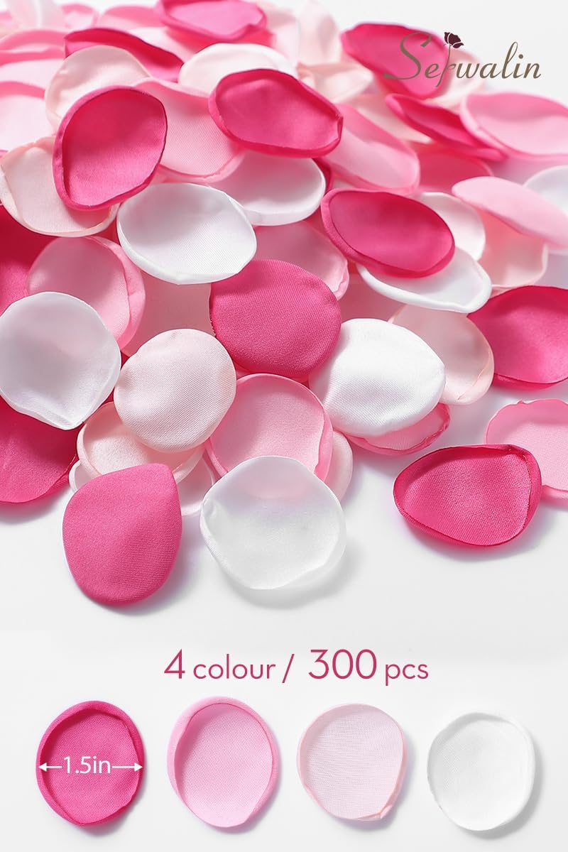 Serwalin 300Pcs Silk Rose Petals Fuschia Flower Petals for Wedding Petals Flower Girl Petals for Christmas Aisle Flower Girl Basket Runner Bridal Shower Table Decor (4 Color Mixes)