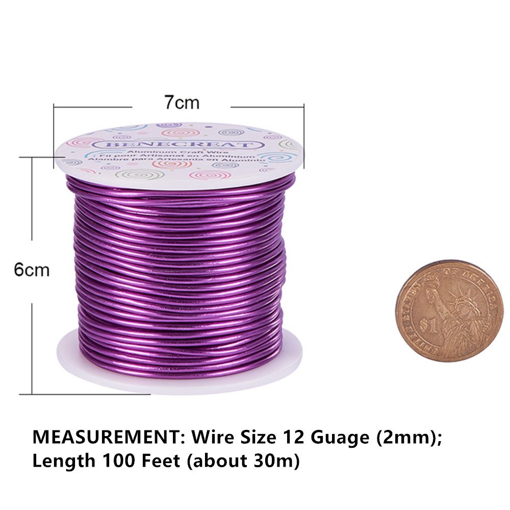 BENECREAT 12 Gauge Aluminum Craft Wire 100FT Anodized Purple Flexible Craft Wire for Halloween Craft Making, Jewelry Making and Floral Arrangements
