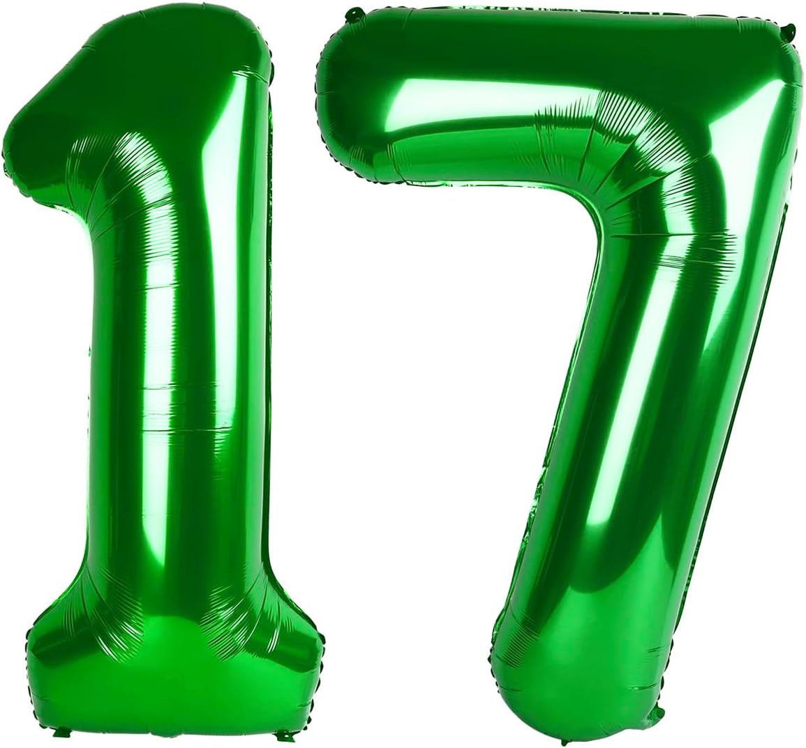 Green Number 17 71 Birthday Balloon 40 Inch, Digital Balloons for 17 71 Party Celebration Decorations Supplies, Mylar Foil Numbers Balloon for 17 71 Wedding Anniversary