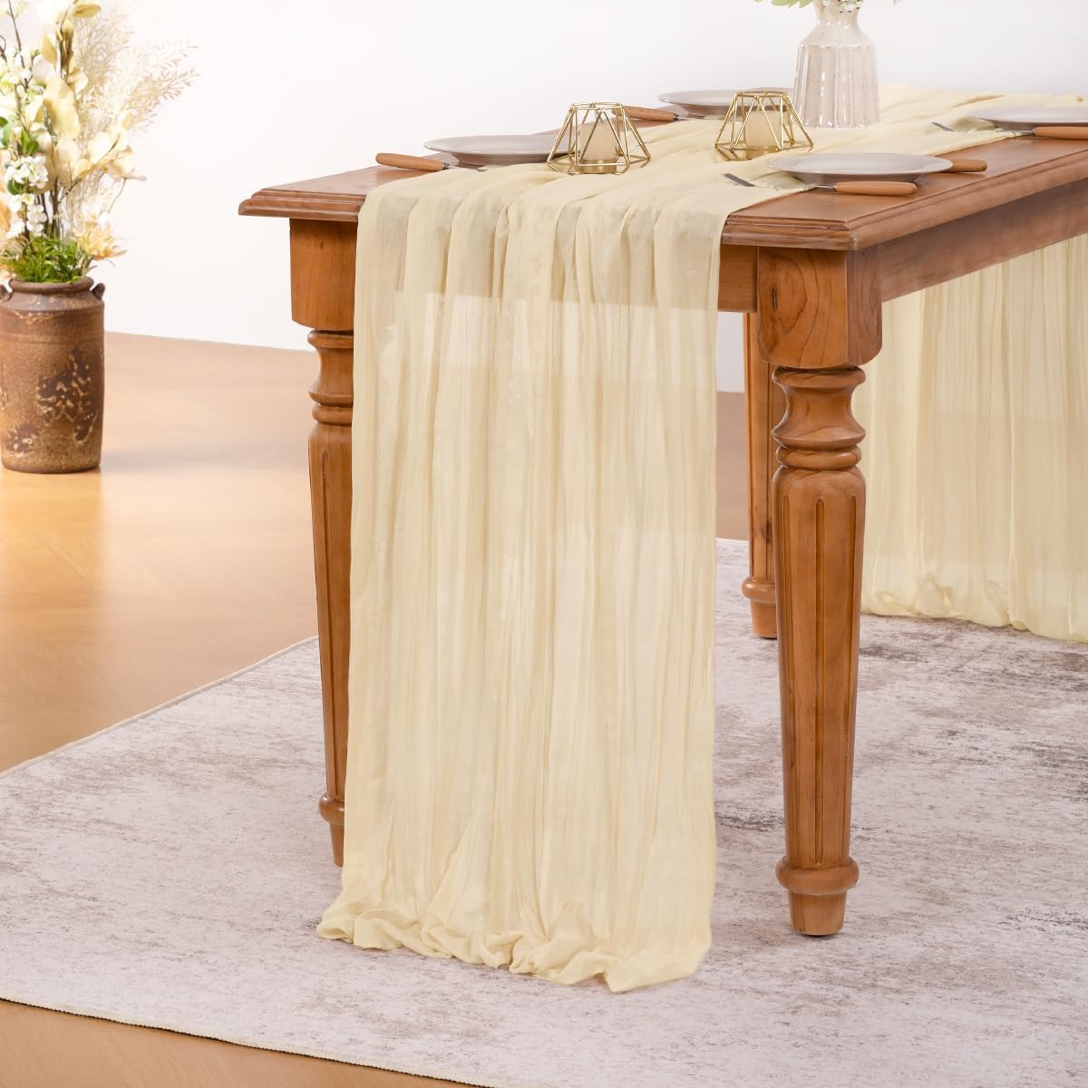 MLMW 6 Pack Beige Table Runner Cheesecloth Boho Gauze Rustic Cheese Cloth Table Runner 160 inch Sheer 13.3ft for Thanksgiving Wedding Party Baby Bridal Shower Birthday