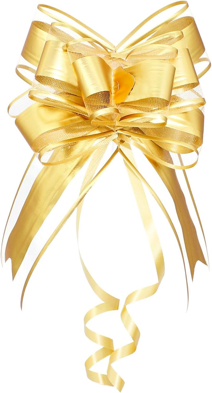 WEWILUCK Bows for Gift Wrapping, Gold Bows for Gifts, Presents, Gift Baskets, Large Bow for Birthdays, Parties, Christmas, and Everyday(6 inches, 15PCS)