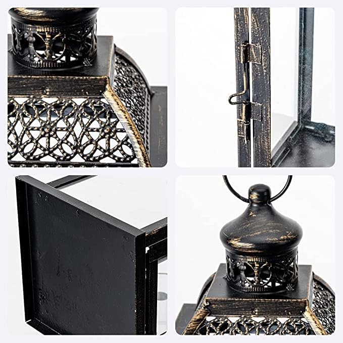 NEEDOMO Large Candle Lanterns Decorative Indoor, 14.4" Outdoor Lantern with Clear Glass, Vintage Metal Candle Holders in Black, Patio Wedding Home Kitchen Coffee Table Livinig Room Decor